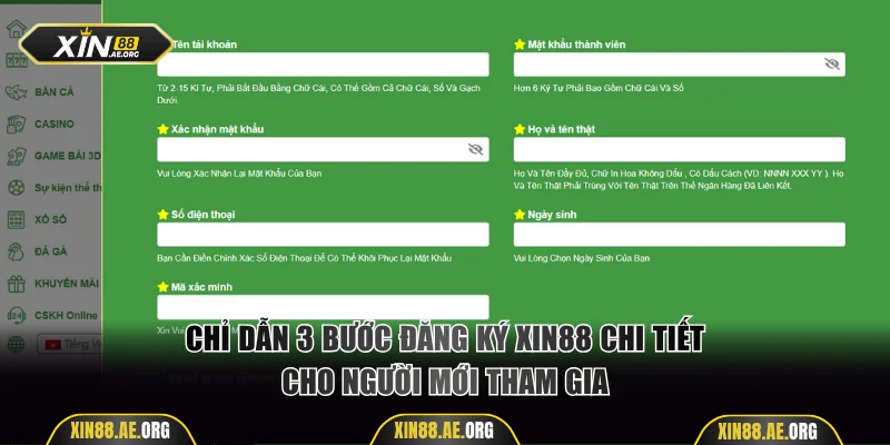 Chỉ dẫn 3 bước đăng ký Xin88 chi tiết