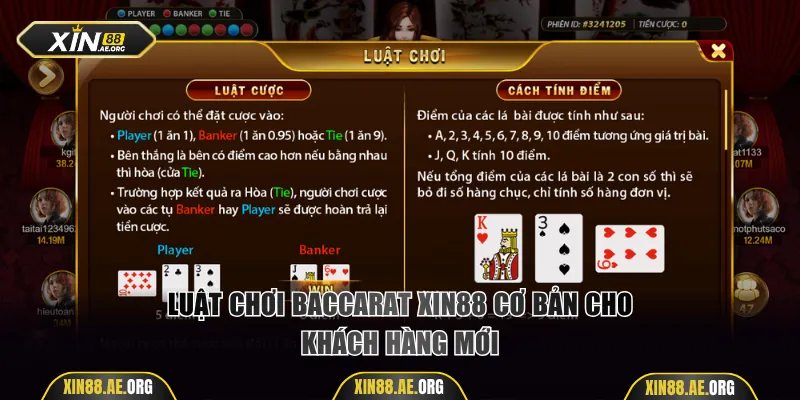 Luật chơi Baccarat Xin88 cơ bản cho khách hàng mới